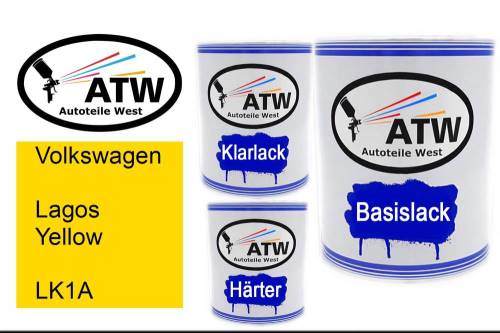 Volkswagen, Lagos Yellow, LK1A: 1L Lackdose + 1L Klarlack + 500ml Härter - Set, von ATW Autoteile West.